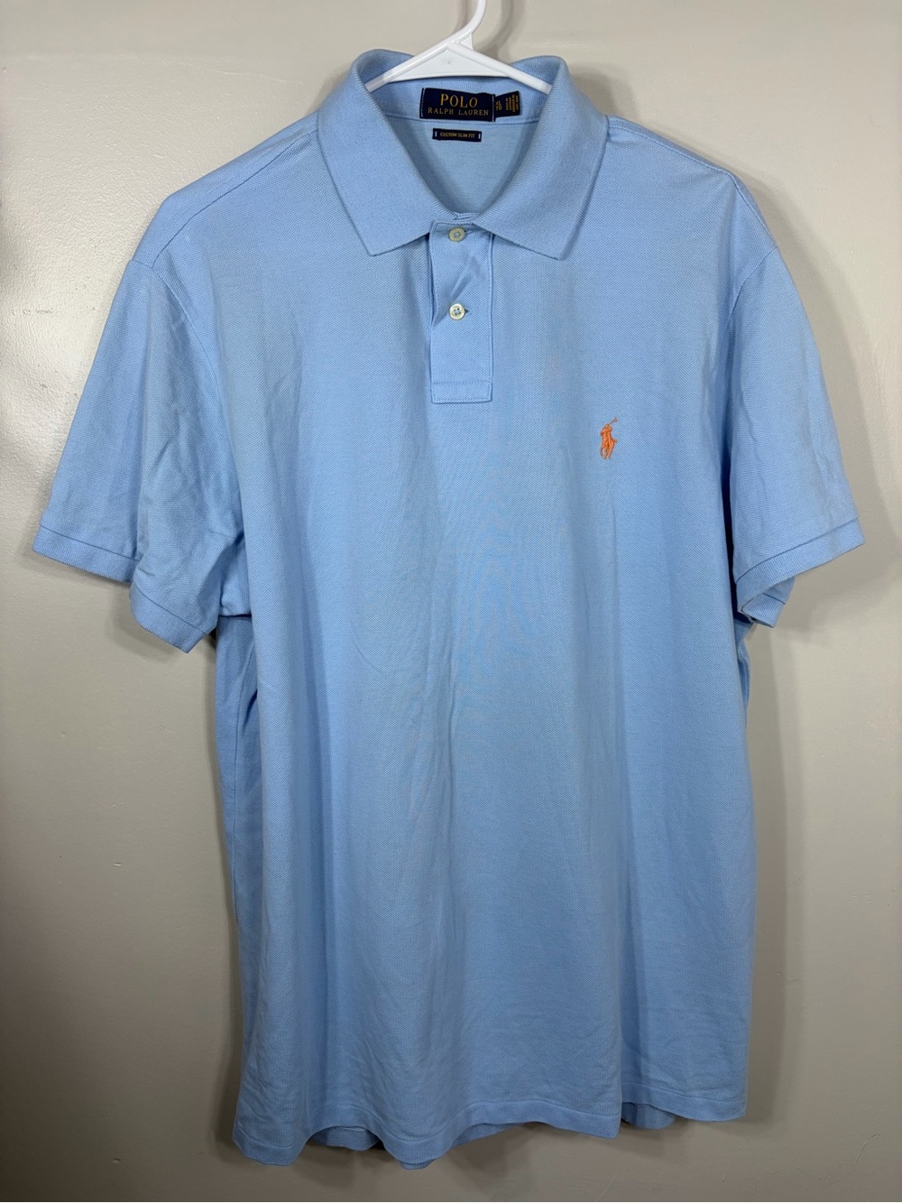 Polo Ralph Lauren Custom Slim Fit‎ Polo Shirt Men’s XL Blue Orange Pony Cotton